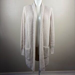 GAP Cream Cotton Blend Open-Front Ribbed Classic Cozy Cardigan